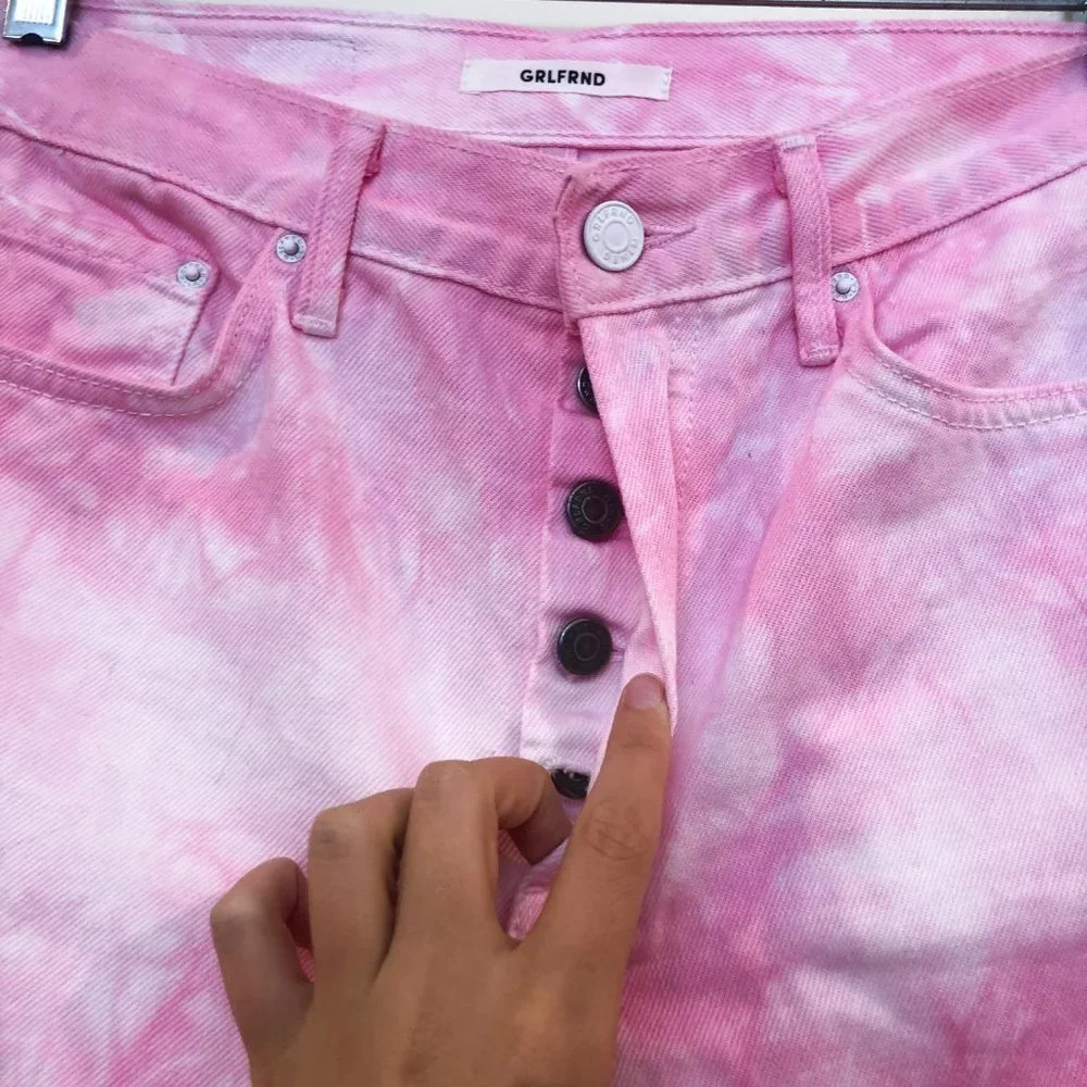 NEW GRLFRND Denim Helena Pink High Waist Tie Dye Straight Leg Jeans Women's 26 - Picture 6 of 10